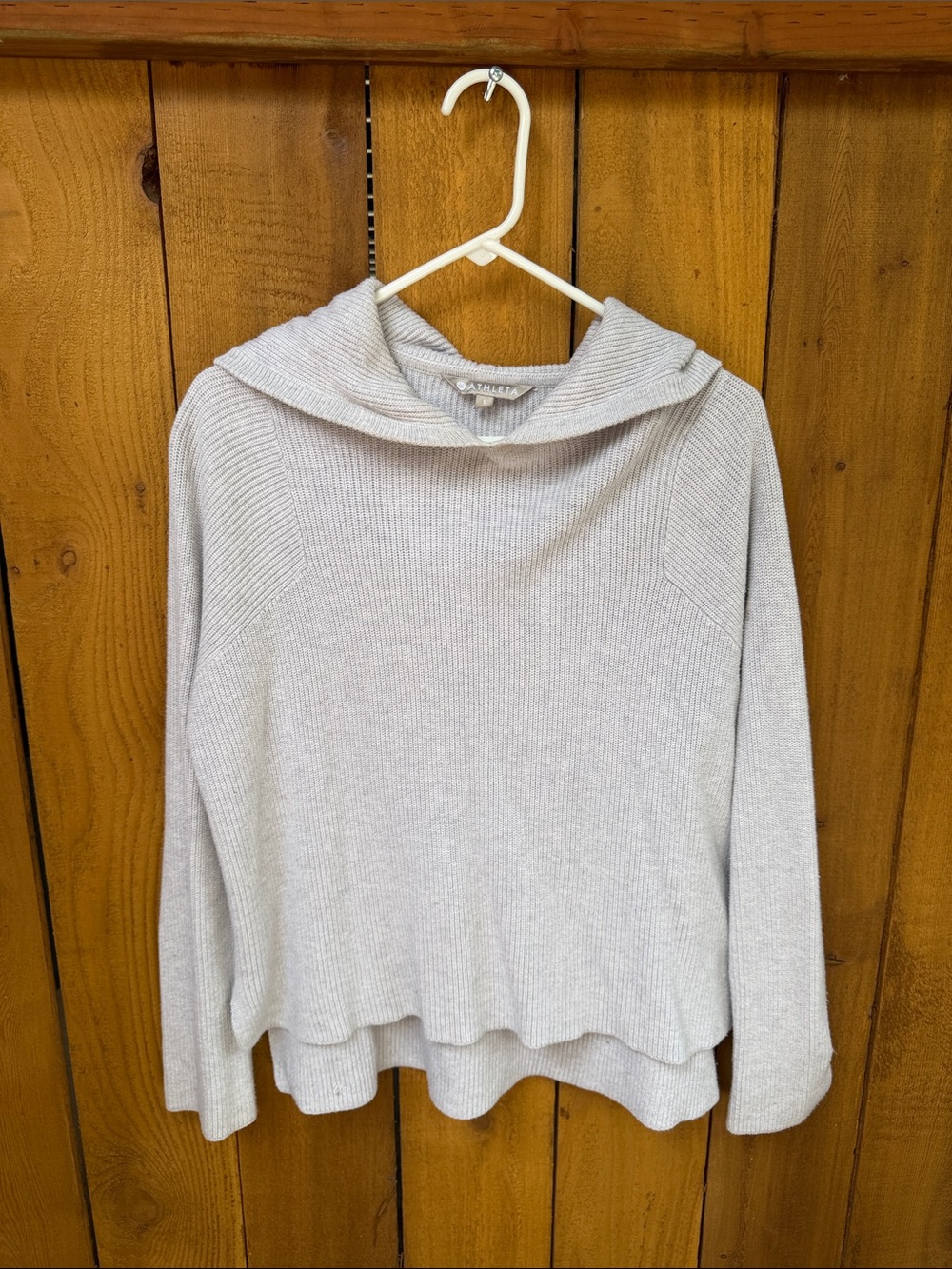 Athleta Light Gray Hooded Ribbed Pullover Sweater